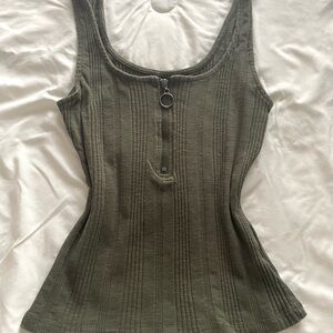 Aeropostale Khaki Ribbed Tank Top with Zipper